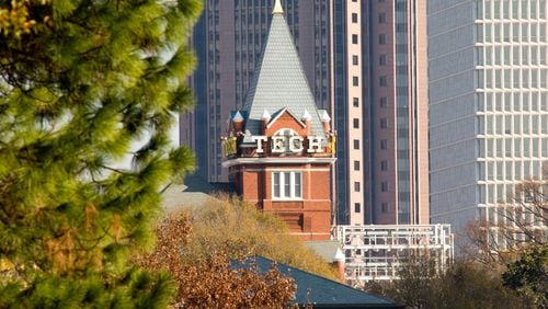 The iconic Tech Tower on Georgia Tech's campus.. Bus workers at the university have ratified a three-year contract, six months after voting to be represented by the Teamsters.