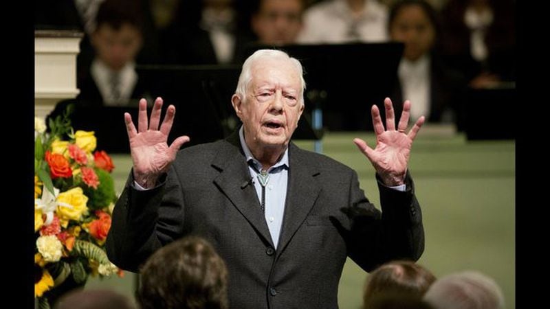 <p> FILE - In this Sept. 18, 2018 file photo, former President Jimmy Carter answers questions from students during his annual town hall with Emory University freshman in the campus gym in Atlanta. Carter carved an unlikely path to the White House in 1976 and endured humbling defeat after one term. Now, six administrations later, the longest-living chief executive in American history is re-emerging from political obscurity at age 94 to win over his fellow Democrats once again. (Curtis Compton/Atlanta Journal-Constitution via AP, File)/ </p> <p> FILE - In this Sunday, May 5, 2019 file photo, Democratic presidential candidate Pete Buttigieg, right, and his husband, Chasten Glezman Buttigieg, left, speak with former President Jimmy Carter at Carter's Sunday school class in Plains, Ga. Carter has never been known as a key player in Democratic Party politics, but he's re-emerging in the 2020 is presidential race as some candidates go to Plains, Ga., to seek the 94-year-old's advice. (AP Photo/Paul Newberry, File) </p> <p> FILE - In this Sunday, Aug. 23, 2015 file photo, former President Jimmy Carter teaches Sunday School class at Maranatha Baptist Church in his hometown in Plains, Ga. Carter carved an unlikely path to the White House in 1976 and endured humbling defeat after one term. Now, six administrations later, the longest-living chief executive in American history is re-emerging from political obscurity at age 94 to win over his fellow Democrats once again. (AP Photo/David Goldman, File) </p> <p> FILE - In this Tuesday, April 16, 2019 file photo, Democratic presidential candidate Amy Klobuchar speaks during a roundtable discussion on health care, in Miami. Former President Jimmy Carter has never been known as a key player in Democratic Party politics, but he’s re-emerging in the 2020 is presidential race as some candidates go to Plains, Ga., to seek the 94-year-old’s advice. Minnesota Sen. Klobuchar says Carter’s 1976 campaign after the Watergate scandal drove Richard Nixon from the Oval Office is relevant as Democrats take on President Donald Trump. (AP Photo/Wilfredo Lee, File) </p> <p> FILE - In this April 24, 2019 file photo, Democratic presidential candidate Sen. Cory Booker, D-N.J., answers questions during a presidential forum held by She The People on the Texas State University campus, in Houston. Former President Jimmy Carter has never been known as a key player in Democratic Party politics, but he’s re-emerging in the 2020 is presidential race as some candidates go to Plains, Ga., to seek the 94-year-old’s advice. Booker and Mayor Pete Buttigieg of South Bend, Ind., have visited with the Carters, including attending the former president’s Sunday School lesson in Plains. (AP Photo/Michael Wyke, File) </p>
