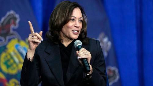 Vice President Kamala Harris speaks during a campaign event in Elkins Park, Pa., Wednesday, May 8, 2024. (AP Photo/Matt Rourke)