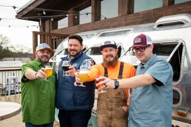 Jekyll Brewing team (from left to right) Director of Restaurant Operations Adam Anacker, Founder and CEO Michael Lundmark, Co-Owner and Brewmaster Josh Rachel, and Executive Chef Jordan Daniels. Photo credit- Mia Yakel.