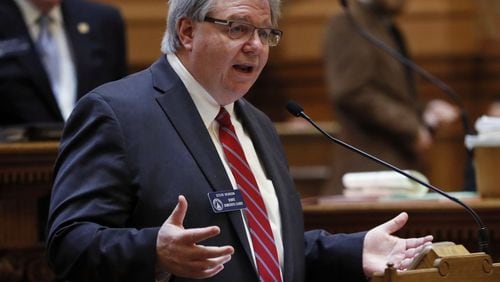 2/5/18 - Atlanta - Senator Steve Henson, D - Stone Mountain, presents SB 331, which would allow lottery winners to remain anonymous, which passed the chamber. The Georgia senate later passed a compromise over a major overhaul to make adoptions easier in the state. Gov. Nathan Deal and legislative leaders say adoption is a priority for this session. BOB ANDRES /BANDRES@AJC.COM