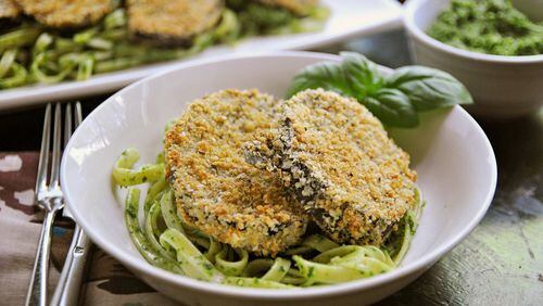 Crispy Eggplant with Kale Pesto Fettucine. (Gretchen McKay/Post-Gazette/TNS)