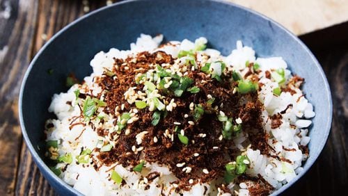 Rousong, also known as pork floss, is made from braised, then pan-dried shredded pork tenderloin. It is often served atop rice porridge — congee, jook — that east Asians serve to the young, old and infirmed. CONTRIBUTED BY AUBRIE PICK; USED WITH PERMISSION OF STOREY PUBLISHING