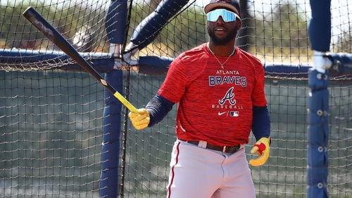 Braves outfielder Michael Harris takes batting practice on the first day of Braves minor league spring training camp Sunday, March 6, 2022, in North Port.  “Curtis Compton / Curtis.Compton@ajc.com”`
