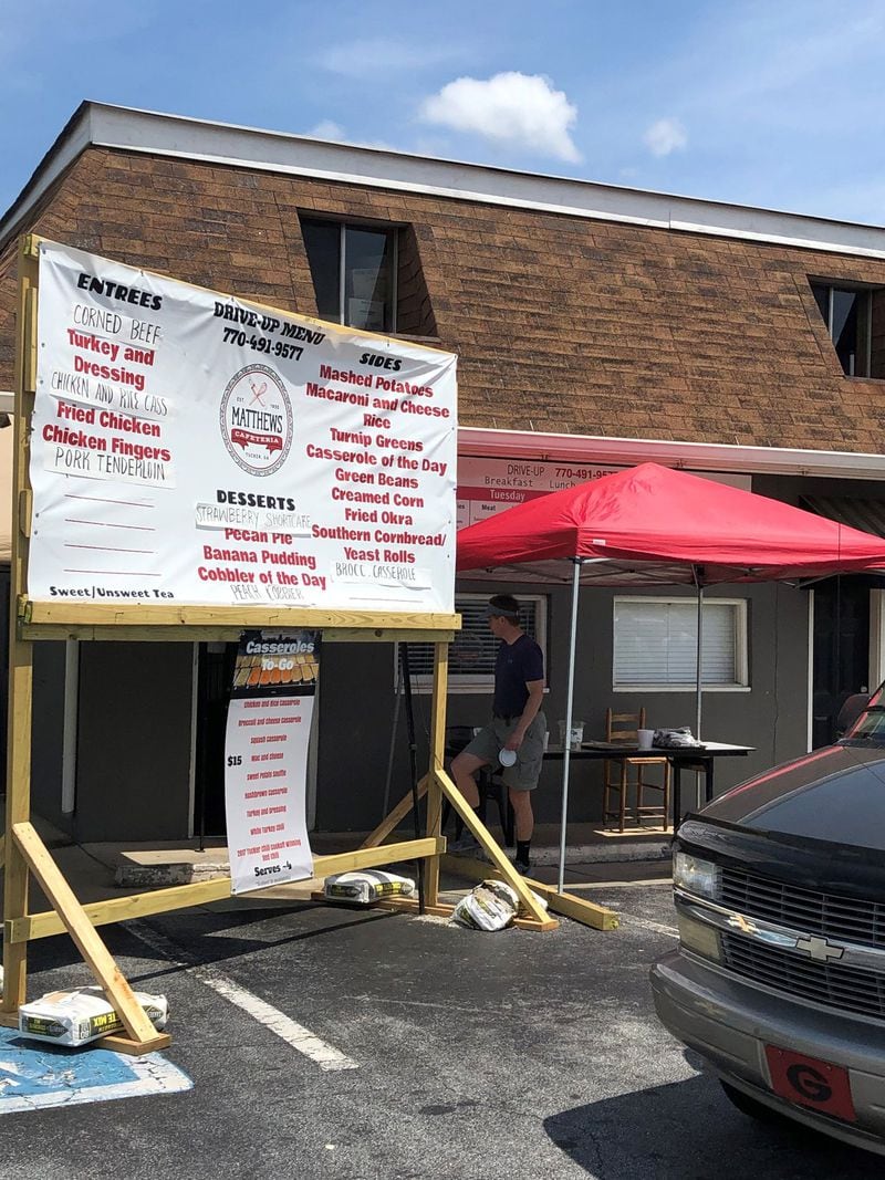 The new drive-thru at Matthews Cafeteria in Tucker will remain an option for customers despite the state’s loosened restrictions on dine-in service. CONTRIBUTED BY WENDELL BROCK