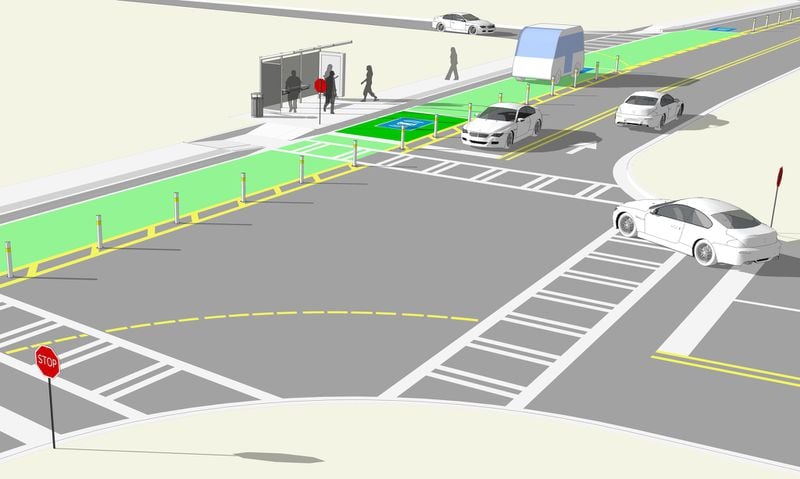 The city of Peachtree Corners revealed Wednesday its plans to create a $2 million autonomous vehicle test track on Technology Parkway. Officials hope it will serve as an economic development tool. This is a rendering provided by the city of what the track could look like. (Credit: City of Peachtree Corners)