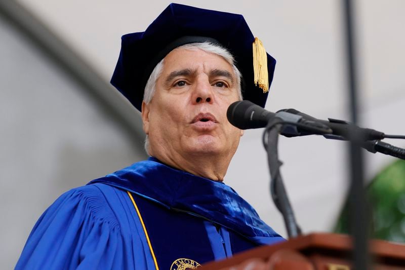 Emory's president, Gregory L. Fenves, delivers his presidential address to the graduates during Emory University's 2023 Commencement on Monday, May 8, 2023. 
Miguel Martinez /miguel.martinezjimenez@ajc.com