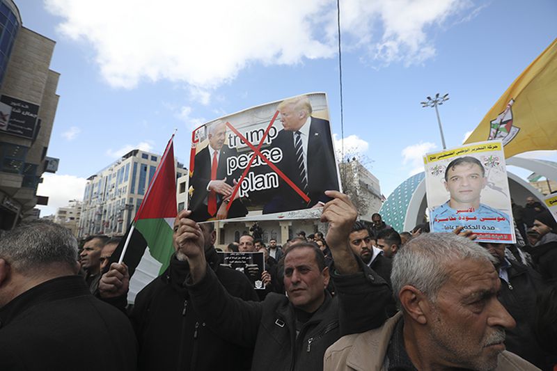 Palestinians protest the Mideast plan announced by President Donald Trump.