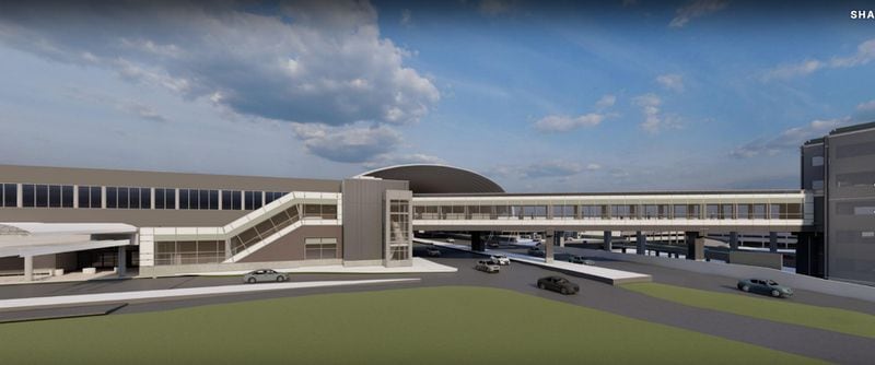 A rendering of a pedestrian bridge to connect a new South parking deck with the domestic terminal at Hartsfield-Jackson International Airport. Source: Hartsfield-Jackson.