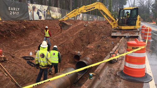 Crews are at work on a water line in Atlanta. (Credit: Channel 2 Action News)