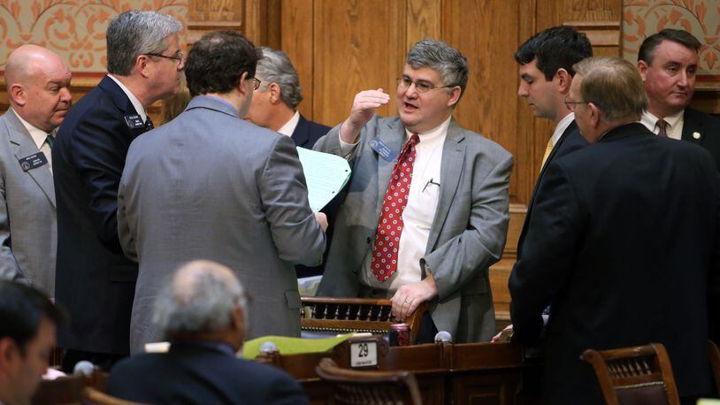 Senate President Pro Tem David Shafer. JASON GETZ / JGETZ@AJC.COM Senate President Pro Tempore, David Shafer, R-Duluth, center, talks with a group of senators during a debate earlier this year. AJC file.