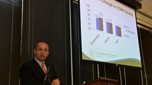 Georgia School Superintendent John Barge discusses the state’s College and Career-Ready Performance Index scores on Monday, April 21, 2014.
