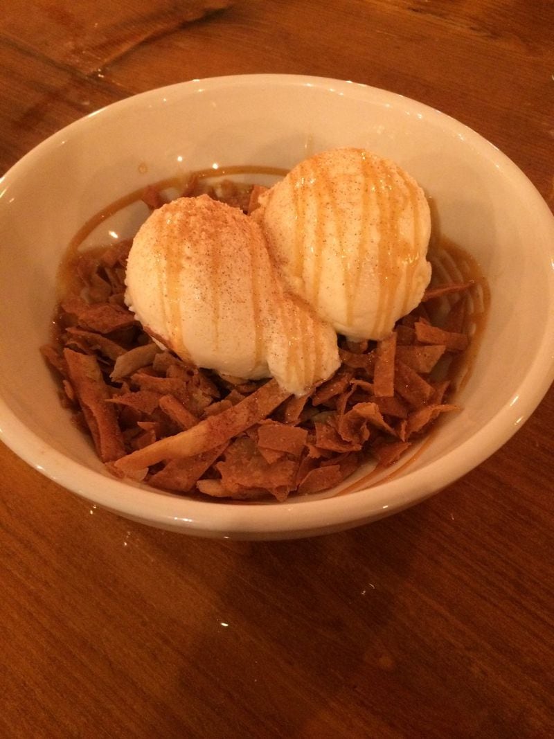 Lean Draft House’s sopapilla consists of crispy tortilla strips, vanilla ice cream, caramel, cinnamon sugar and chipotle honey. CONTRIBUTED BY WENDELL BROCK