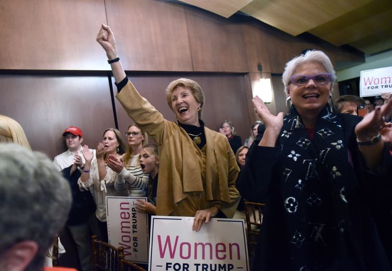 November 19, 2019 Sandy Springs - Supporters cheer as Senior Advisor Kimberly Guilfoyle delivers a keynote speech at Heritage Sandy Springs Museum and Park in Sandy Springs on Tuesday, November 19, 2019. The GOP hold an event in support of President Trump the day before Dems debate in Atlanta. Women for Trump hosted an 'Empower Hour' ahead of the Democrat debates to highlight the accomplishments of President Trumpâs administration and his commitment to empowering women and families. (Hyosub Shin / Hyosub.Shin@ajc.com)