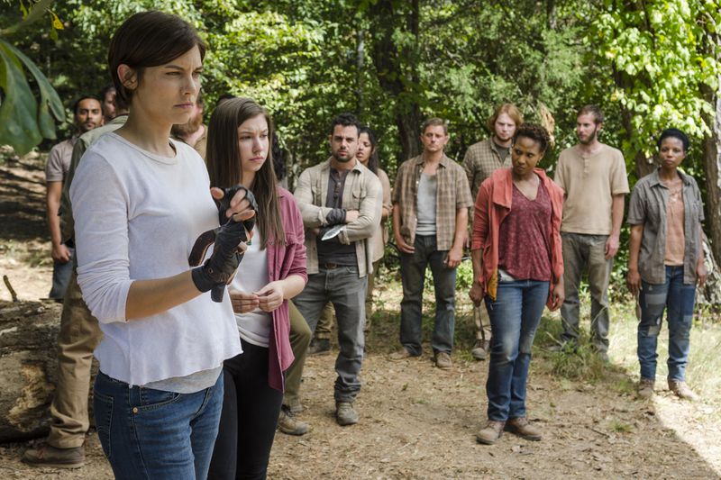  Lauren Cohan as Maggie Greene, Katelyn Nacon as Enid - The Walking Dead _ Season 7, Episode 14 - Photo Credit: Gene Page/AMC