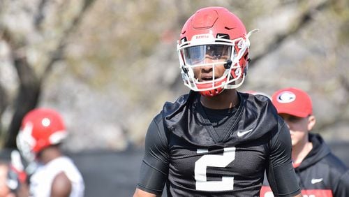 Georgia quarterback D'Wan Mathis (2) during the Bulldogs' practice in Athens, Ga., on Thursday, March 21, 2019. (Photo by Steven Colquitt/UGA)