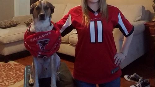 @ginger716 and Simon the Dog are ready for game day