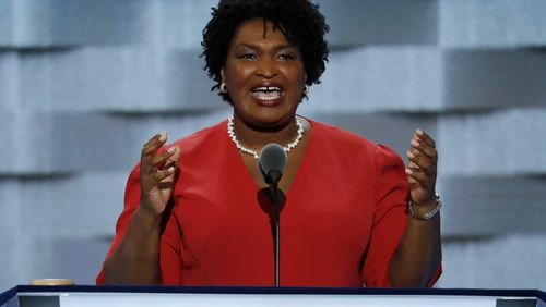 Stacey Abrams speaks during the first day of the Democratic National Convention in Philadelphia , Monday, July 25, 2016. (AP Photo/J. Scott Applewhite)