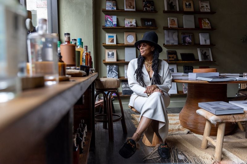 Vanessa Coore Vernon, owner of the Souk Bohemian store in Ponce City Market, poses for a portrait in her store in Atlanta on Tuesday, April 16, 2024. (Arvin Temkar / arvin.temkar@ajc.com)