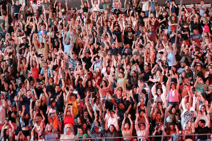 The crowd doing the wave at Ed Sheeran's sold-out Mercedes Benz Stadium on Saturday, May 27, 2023 on his +=÷x tour. Georgia native Khalid and British singer Dylan opened the show.
Robb Cohen for The Atlanta Journal-Constitution