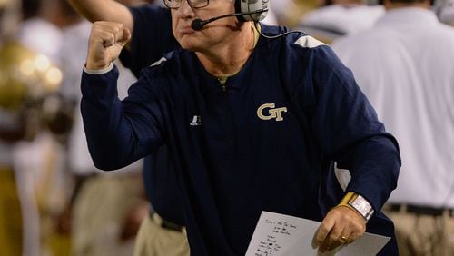September 26, 2013 - Atlanta: Georgia Tech's defensive coordinator Ted Roof gestures to his defense in the second quarter during their game against Virginia Tech game on Thursday, September 26, 2013. JOHNNY CRAWFORD / JCRAWFORD@AJC.COM