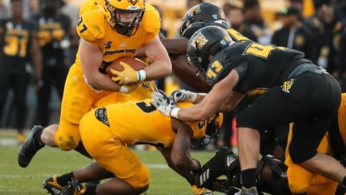 March 22, 2019 - Kennesaw, Ga: Kennesaw State Owls running back Cole Gilley (37) runs for short yardage during the KSU spring football game at Fifth Third Bank Stadium Friday, March 22, 2019 in Kennesaw, Ga.. (JASON GETZ/SPECIAL TO THE AJC)