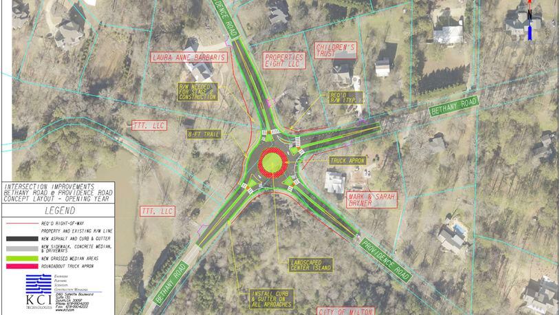 Shown here is the final concept plan for the Bethany Road at Providence Road roundabout project. (Courtesy City of Milton)