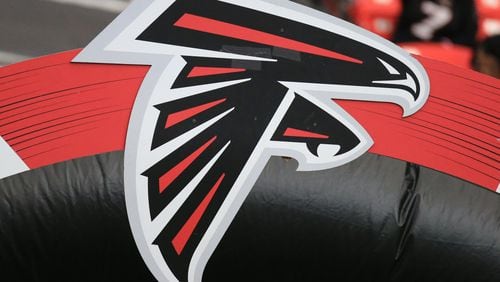 Falcons logo during their football game on Sunday, Oct. 11, 2015, in Atlanta. Curtis Compton / ccompton@ajc.com