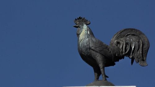 A chicken statue juts into the sky at Poultry Park in Gainesville, which bills itself as “The Poultry Capital of the World.” (Photo/Rebecca Wright for the Atlanta Journal-Constitution)