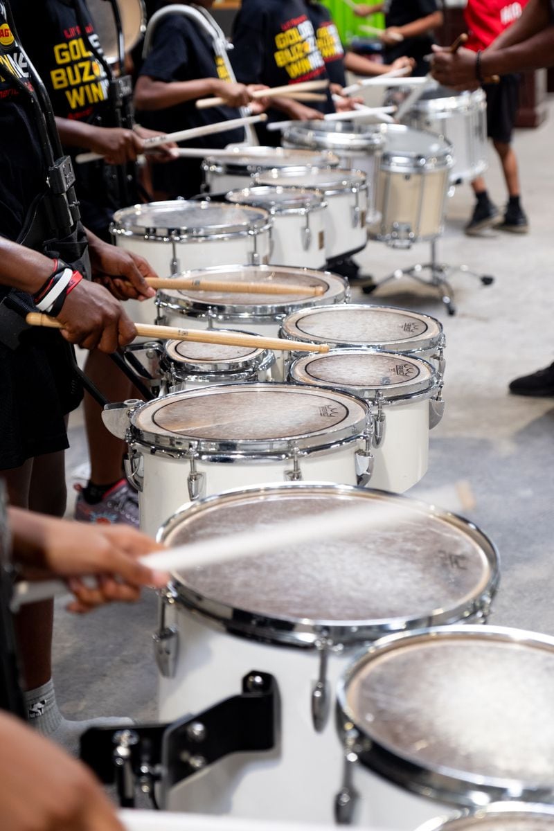 The Lil' Rascalz drumline practices in Atlanta last month. (Ben Gray / Ben@BenGray.com)