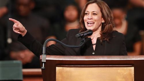 U.S. Sen. Kamala D. Harris, D-California, makes special remarks during the worship service at Ebenezer Baptist Church on Sunday, March 24, 2019, in Atlanta. The Democratic candidate for president also visited Morehouse College on Sunday. (Photo: Curtis Compton/ccompton@ajc.com)