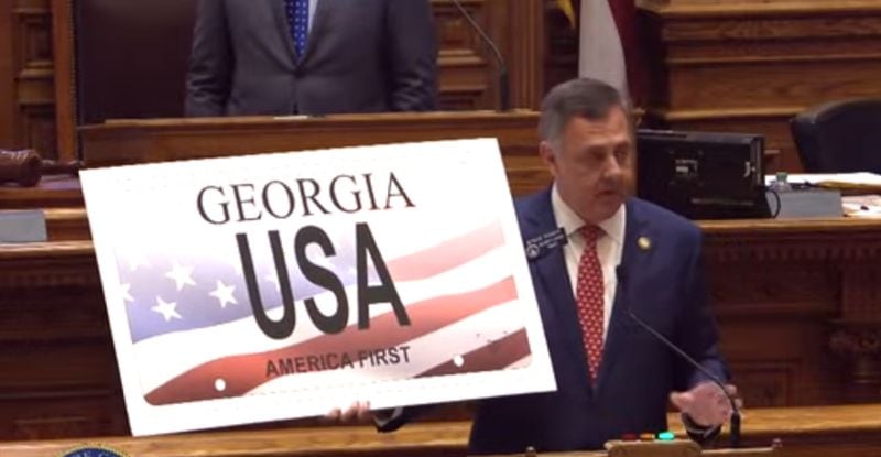Senate Majority Leader Steve Gooch, R-Dahlonega, introduces a bill last week to create an “America First” specialty license plate.