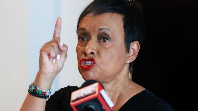 Judge Glenda Hatchett addresses the media for the first time about being sexually harassed by a Georgia sheriff in 2022 on Monday, August 21, 2023. (Natrice Miller/ natrice.miller@ajc.com)