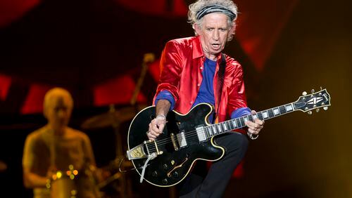 The Rolling Stones' Keith Richards, right, and Charlie Watts perform at Bobby Dodd Stadium on the Georgia Tech campus Tuesday, June 9, 2015, in Atlanta. (AP Photo/John Bazemore)