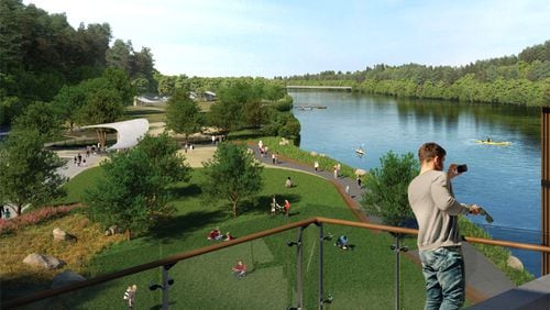 Photo illustration depicts the view from the proposed observation tower at Azalea Park on the Chattahoochee River in Roswell. The park is part of the Roswell Recreation, Parks, Historic and Cultural Affairs Department, a finalist for the 2017 Gold Medal Award for Excellence in Park and Recreation Management. ROSWELL RIVER PARKS MASTER PLAN