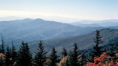 View of mountains from Clingmans Dome at the Great Smoky Mountains National Park.