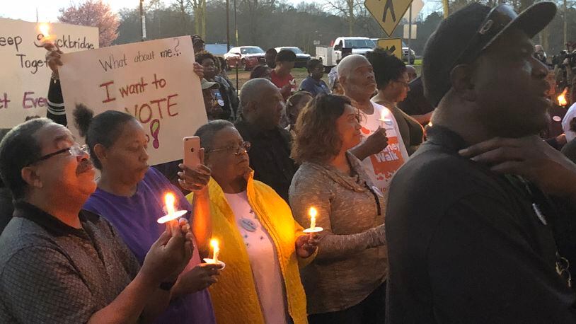About 100 people turned out for a city of Stockbridge candlelight prayer vigil on Monday. The Henry County city is fighting an effort by Eagle's Landing, a wealthy Stockbridge community, to break away and form its own city. AJC file