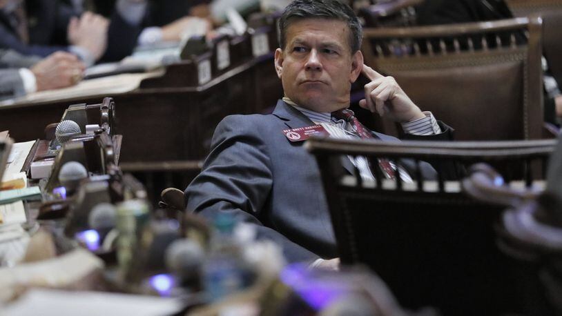 March 18, 2019 - Atlanta - Rep. Brett Harrell, R - Snellville, listens to debate as the house took up the rules calendar. Monday was the 33rd day of the 2019 General Assembly. Bob Andres / bandres@ajc.com