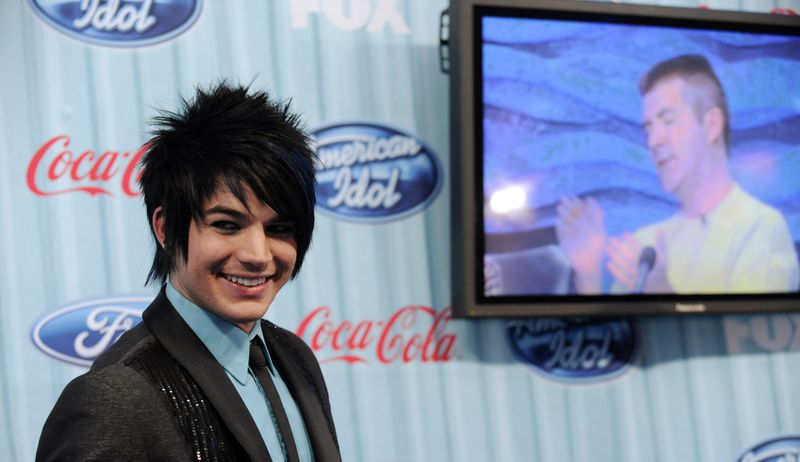 Adam Lambert of Los Angeles, a finalist on "American Idol," arrives at the American Idol Top 13 Party in Los Angeles, Thursday, March 5, 2009. (AP Photo/Chris Pizzello)