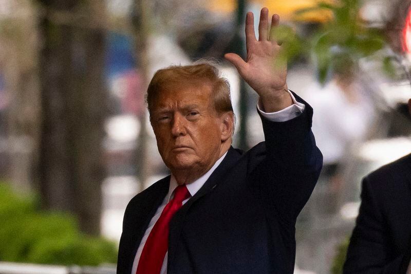 Former President Donald Trump arrives at Trump Tower on his way to Manhattan criminal court, Monday, April 15, 2024, in New York. The hush money trial of Trump begun Monday with jury selection. (AP Photo/Yuki Iwamura)