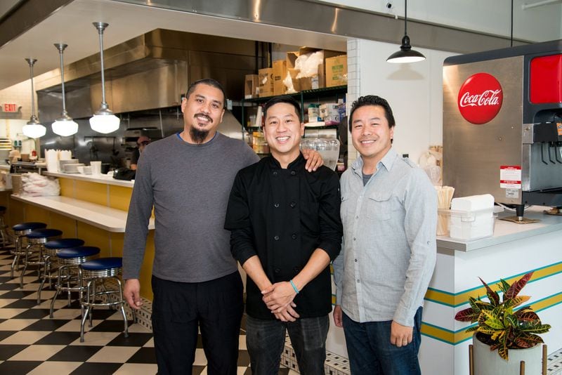 Ramen Station team (from left to right) chef/co-owner George Yu, chef Kevin Yin, and co-owner Michael Lo. Photo credit- Mia Yakel.